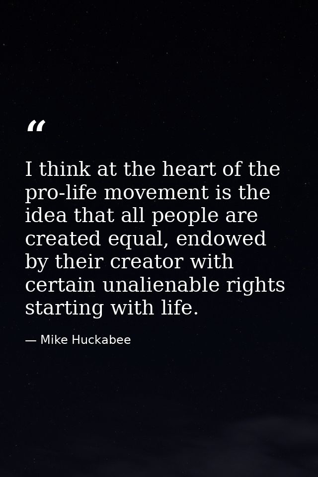 I think at the heart of the pro-life movement is the idea that all people are created equal, endowed by their creator wi — Mike Huckabee