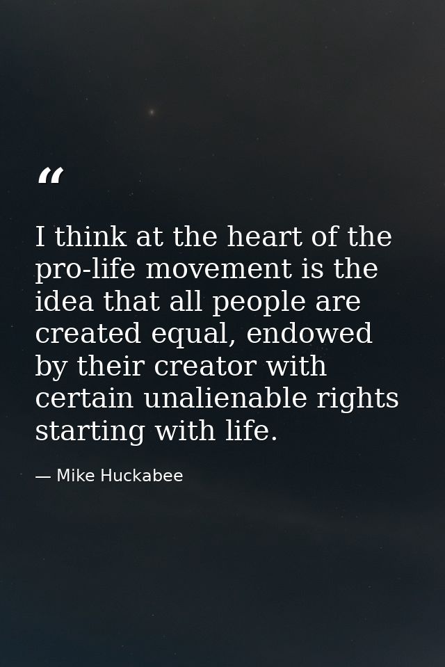 I think at the heart of the pro-life movement is the idea that all people are created equal, endowed by their creator wi — Mike Huckabee