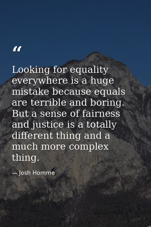 Looking for equality everywhere is a huge mistake because equals are terrible and boring. But a sense of fairness and ju — Josh Homme