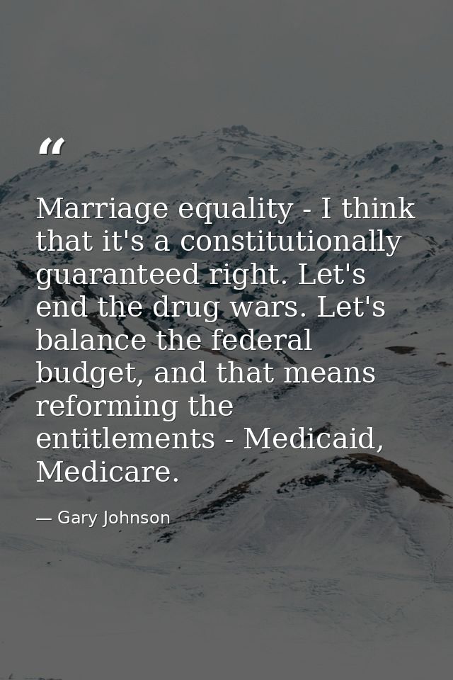 Marriage equality - I think that it's a constitutionally guaranteed right. Let's end the drug wars. Let's balance the fe — Gary Johnson