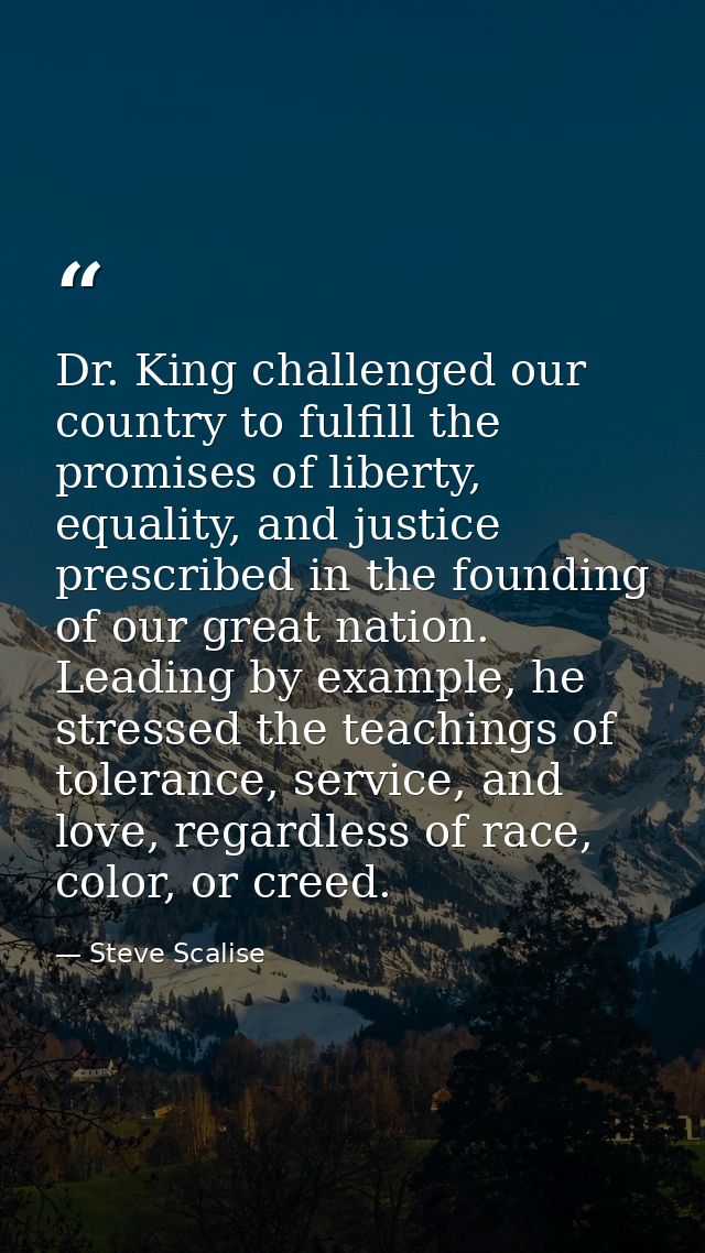 Dr. King challenged our country to fulfill the promises of liberty, equality, and justice prescribed in the founding of  — Steve Scalise