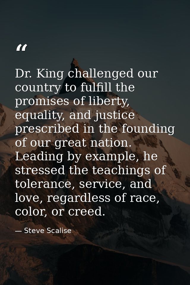 Dr. King challenged our country to fulfill the promises of liberty, equality, and justice prescribed in the founding of  — Steve Scalise
