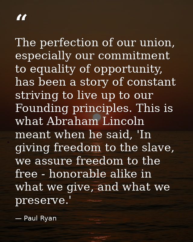 The perfection of our union, especially our commitment to equality of opportunity, has been a story of constant striving — Paul Ryan