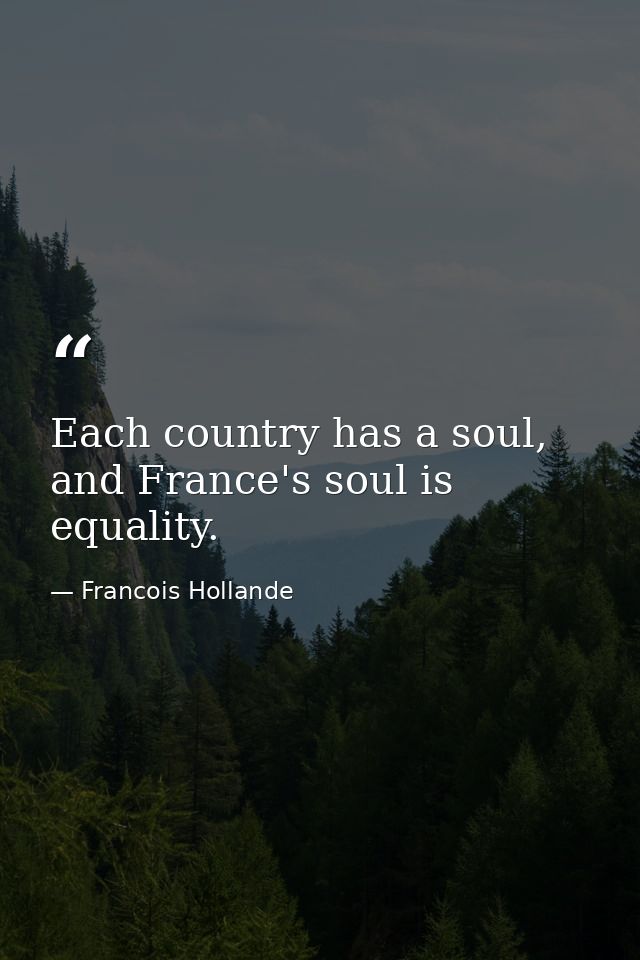 Each country has a soul, and France's soul is equality. — Francois Hollande