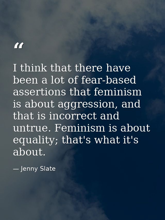 I think that there have been a lot of fear-based assertions that feminism is about aggression, and that is incorrect and — Jenny Slate