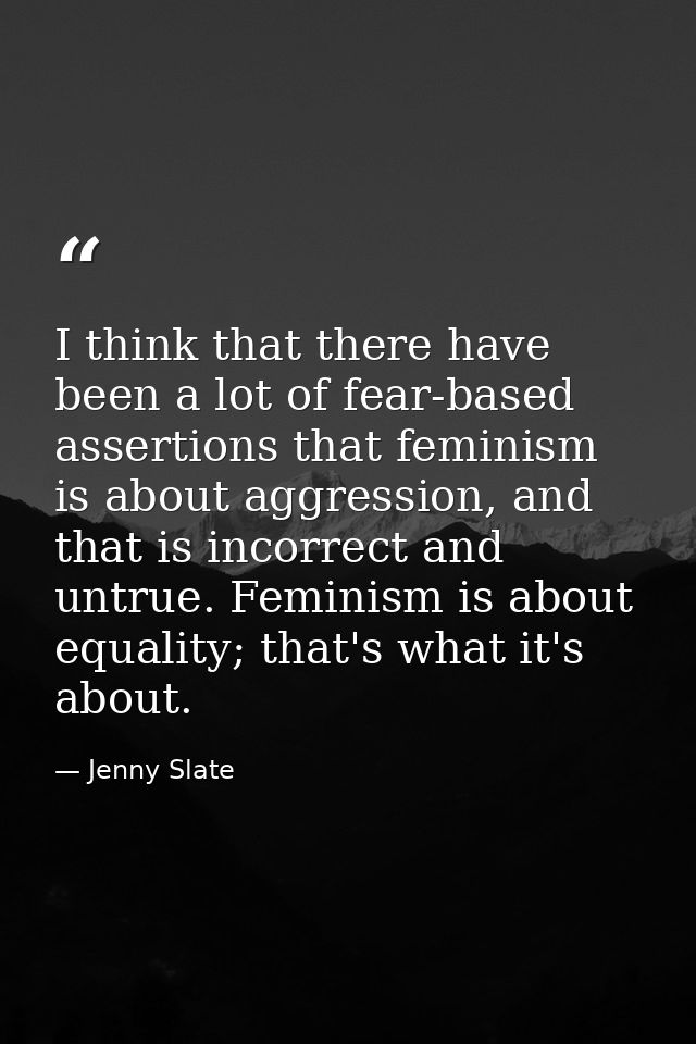 I think that there have been a lot of fear-based assertions that feminism is about aggression, and that is incorrect and — Jenny Slate