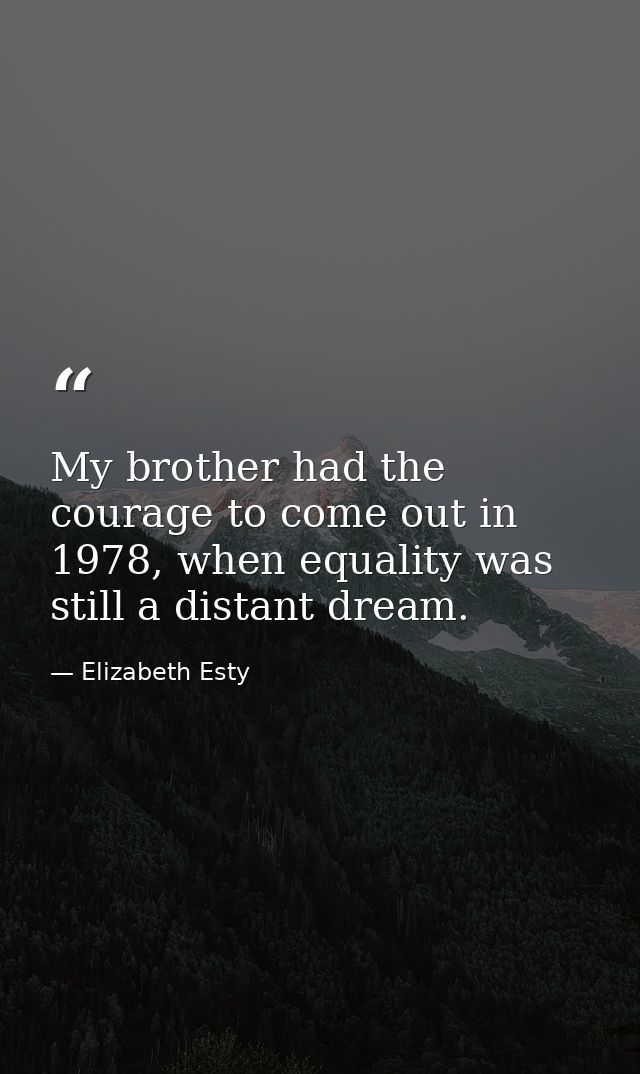 My brother had the courage to come out in 1978, when equality was still a distant dream. — Elizabeth Esty