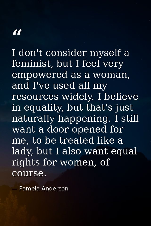 I don't consider myself a feminist, but I feel very empowered as a woman, and I've used all my resources widely. I belie — Pamela Anderson