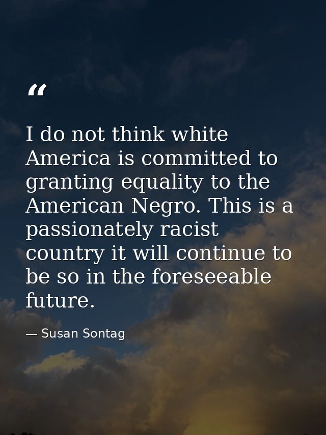 I do not think white America is committed to granting equality to the American Negro. This is a passionately racist coun — Susan Sontag