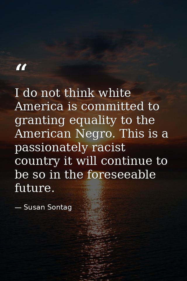 I do not think white America is committed to granting equality to the American Negro. This is a passionately racist coun — Susan Sontag