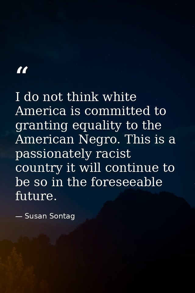 I do not think white America is committed to granting equality to the American Negro. This is a passionately racist coun — Susan Sontag