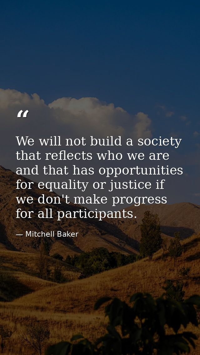We will not build a society that reflects who we are and that has opportunities for equality or justice if we don't make — Mitchell Baker