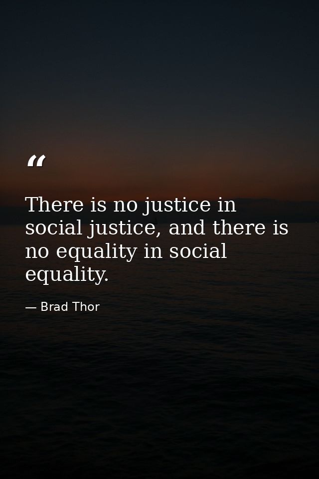 There is no justice in social justice, and there is no equality in social equality. — Brad Thor