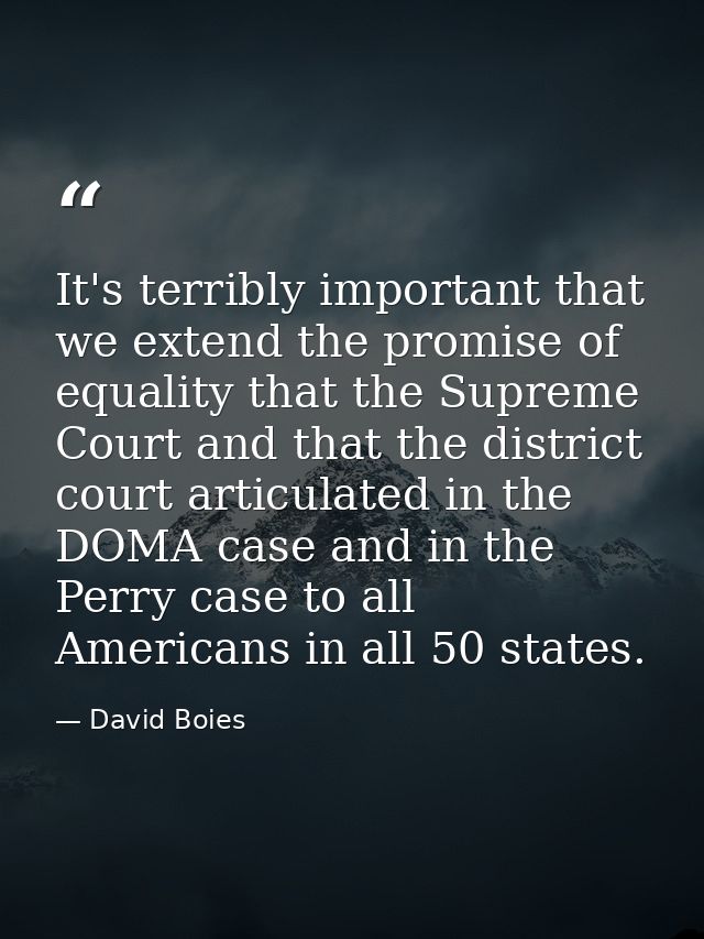 It's terribly important that we extend the promise of equality that the Supreme Court and that the district court articu — David Boies