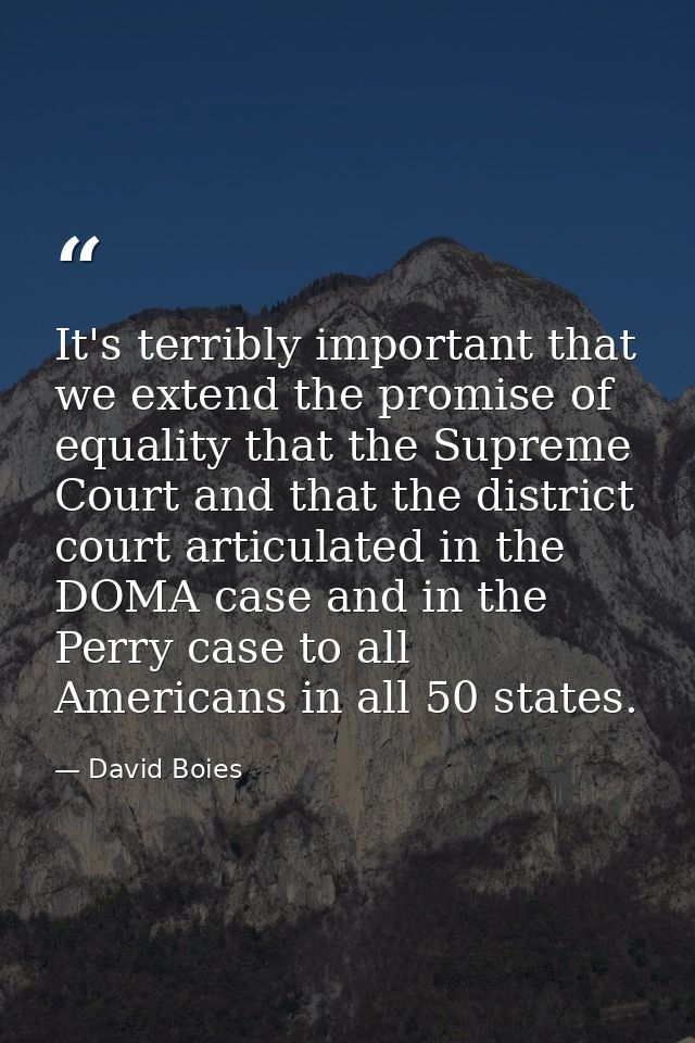 It's terribly important that we extend the promise of equality that the Supreme Court and that the district court articu — David Boies