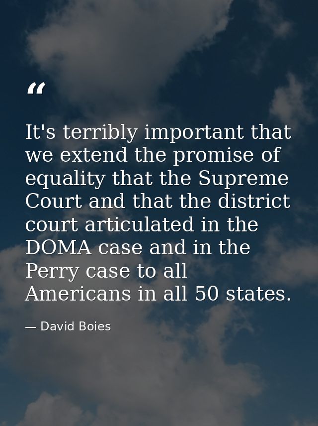 It's terribly important that we extend the promise of equality that the Supreme Court and that the district court articu — David Boies