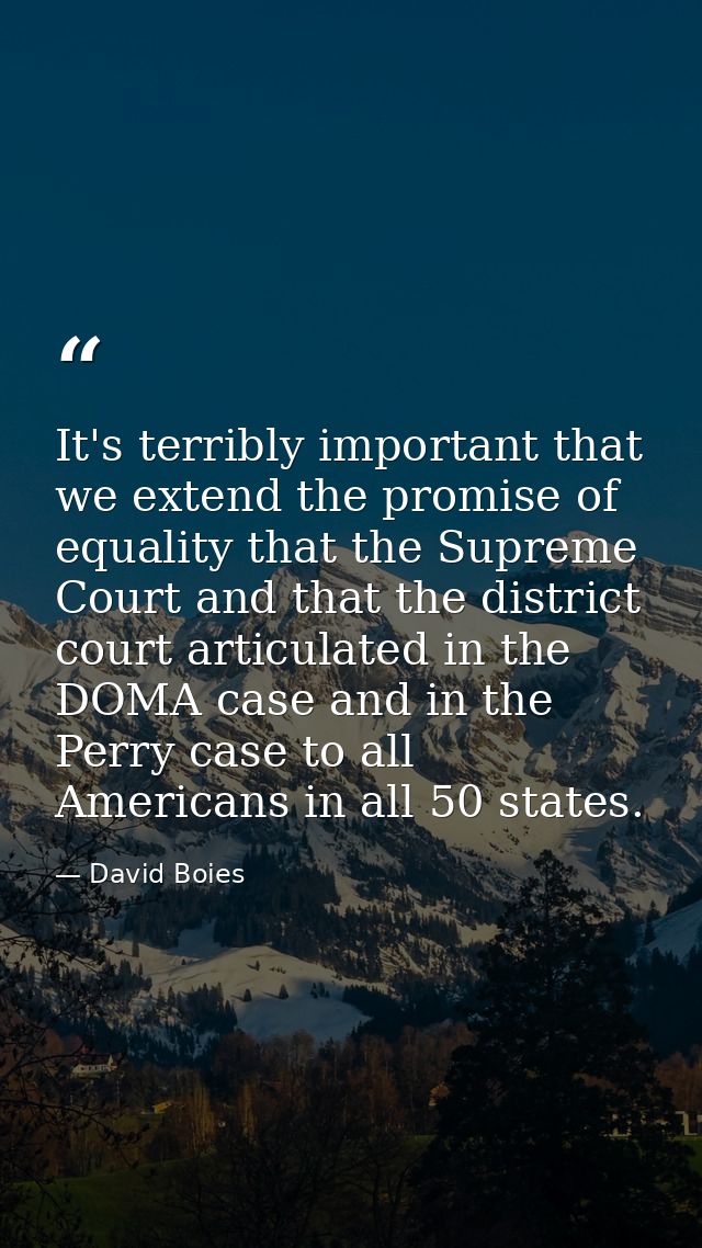 It's terribly important that we extend the promise of equality that the Supreme Court and that the district court articu — David Boies