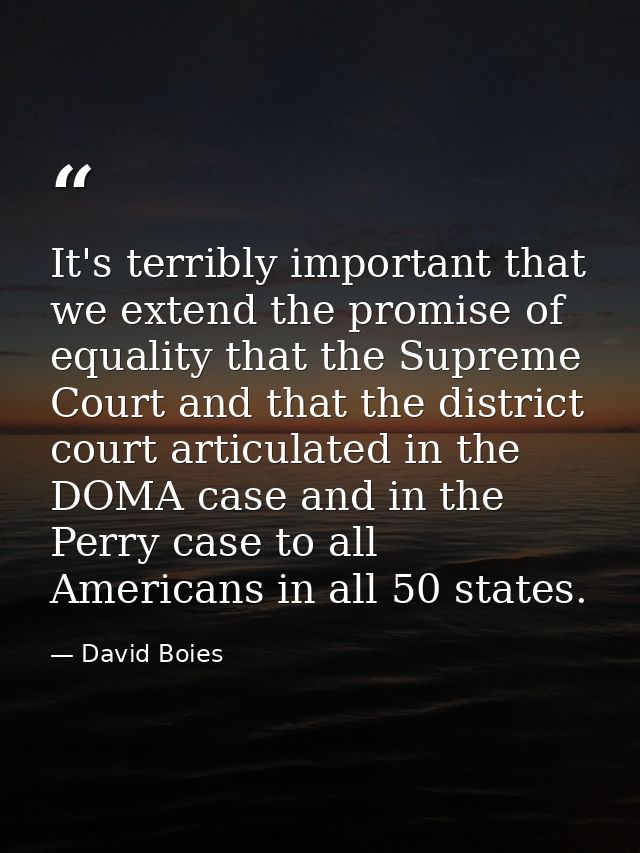 It's terribly important that we extend the promise of equality that the Supreme Court and that the district court articu — David Boies