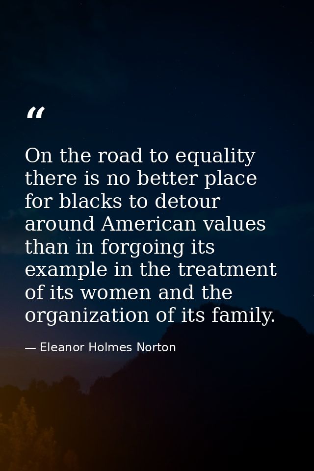 On the road to equality there is no better place for blacks to detour around American values than in forgoing its exampl — Eleanor Holmes Norton