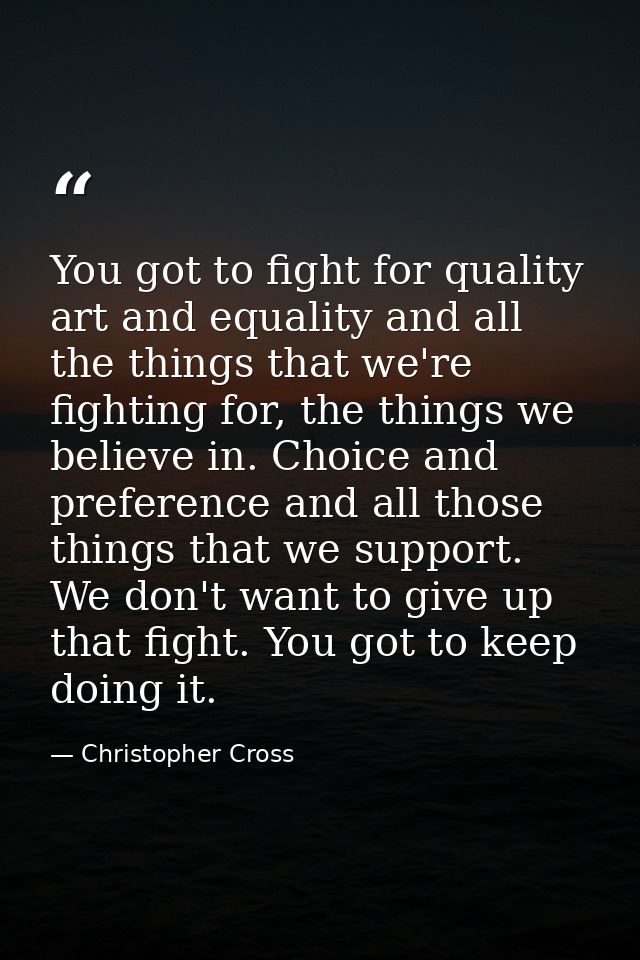 You got to fight for quality art and equality and all the things that we're fighting for, the things we believe in. Choi — Christopher Cross