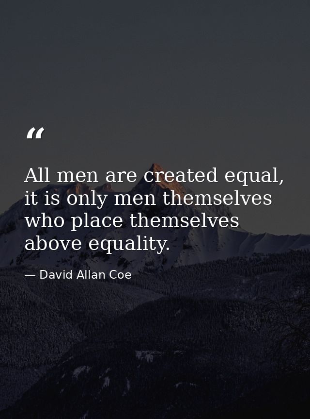 All men are created equal, it is only men themselves who place themselves above equality. — David Allan Coe