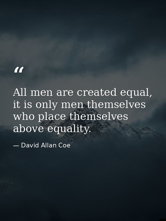 All men are created equal, it is only men themselves who place themselves above equality. — David Allan Coe