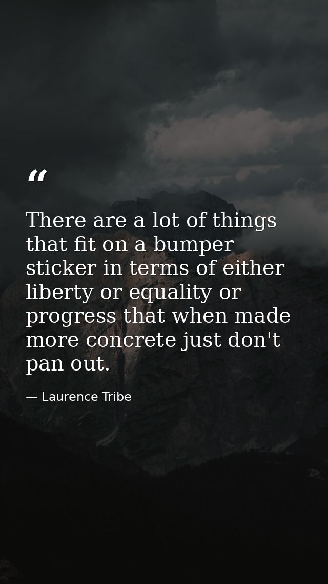 There are a lot of things that fit on a bumper sticker in terms of either liberty or equality or progress that when made — Laurence Tribe