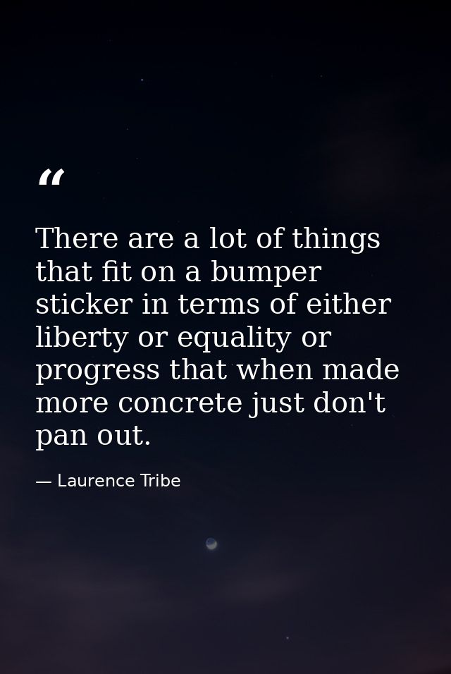 There are a lot of things that fit on a bumper sticker in terms of either liberty or equality or progress that when made — Laurence Tribe