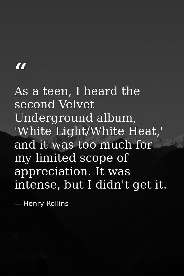 As a teen, I heard the second Velvet Underground album, 'White Light/White Heat,' and it was too much for my limited sco — Henry Rollins