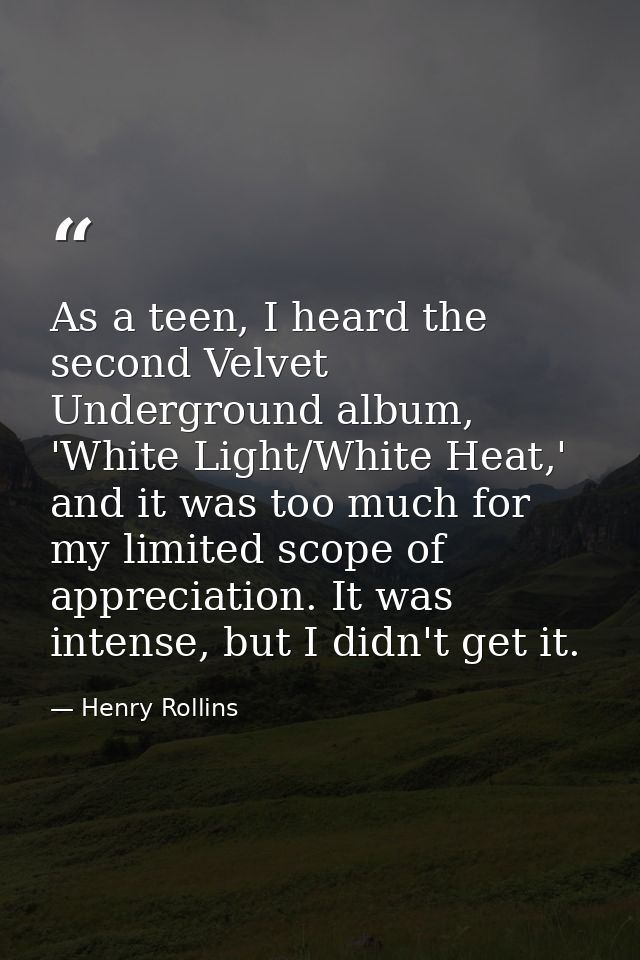As a teen, I heard the second Velvet Underground album, 'White Light/White Heat,' and it was too much for my limited sco — Henry Rollins
