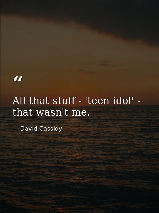 All that stuff - 'teen idol' - that wasn't me. — David Cassidy