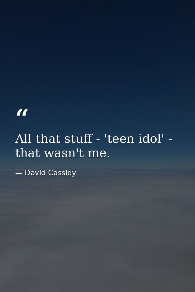 All that stuff - 'teen idol' - that wasn't me. — David Cassidy