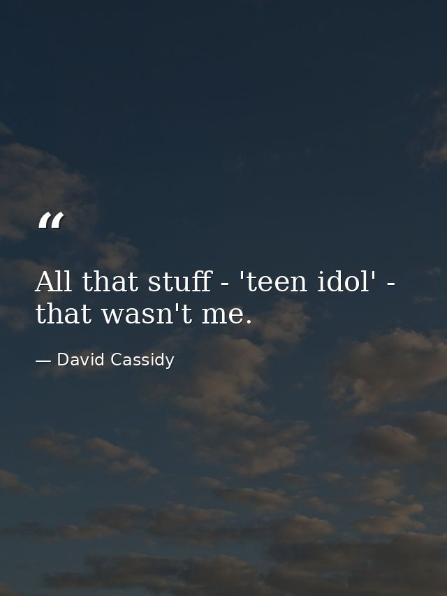 All that stuff - 'teen idol' - that wasn't me. — David Cassidy