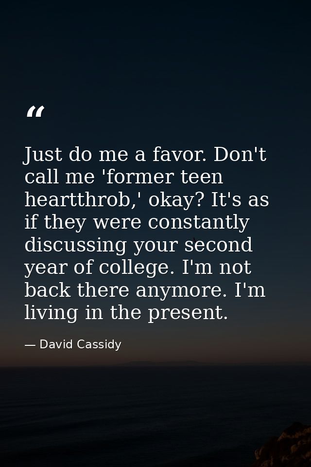 Just do me a favor. Don't call me 'former teen heartthrob,' okay? It's as if they were constantly discussing your second — David Cassidy