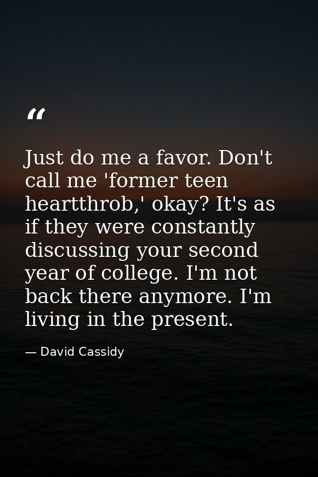 Just do me a favor. Don't call me 'former teen heartthrob,' okay? It's as if they were constantly discussing your second — David Cassidy