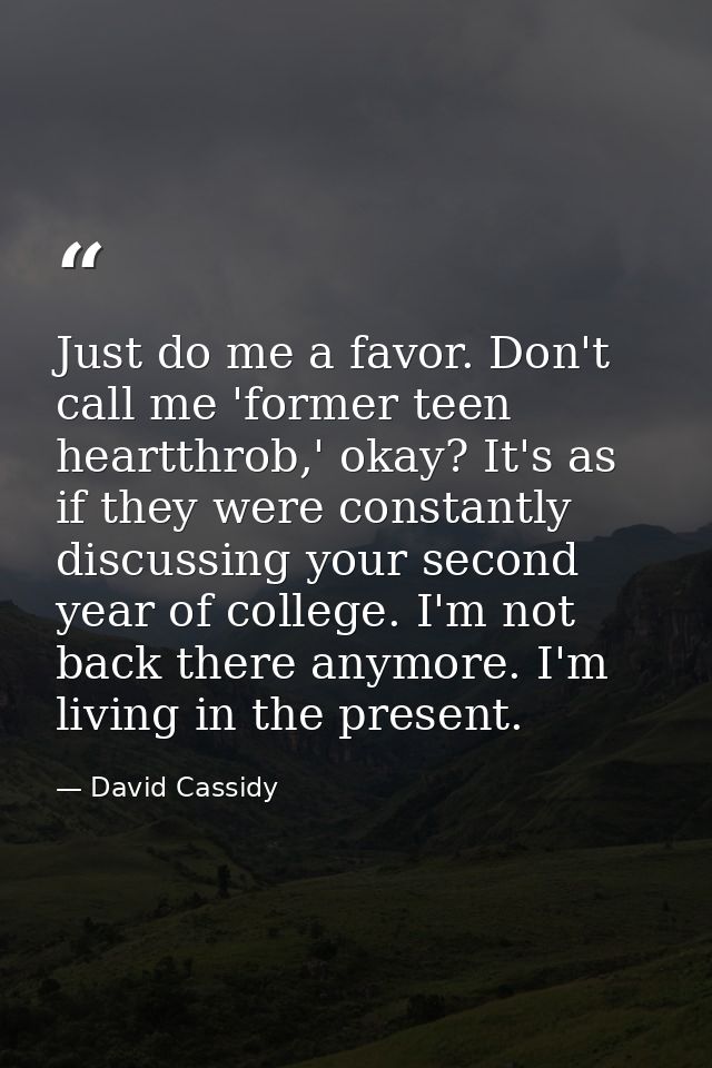 Just do me a favor. Don't call me 'former teen heartthrob,' okay? It's as if they were constantly discussing your second — David Cassidy