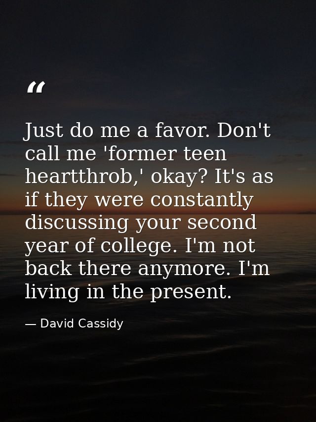 Just do me a favor. Don't call me 'former teen heartthrob,' okay? It's as if they were constantly discussing your second — David Cassidy