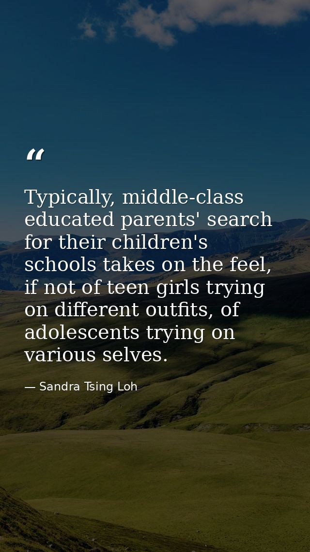 Typically, middle-class educated parents' search for their children's schools takes on the feel, if not of teen girls tr — Sandra Tsing Loh