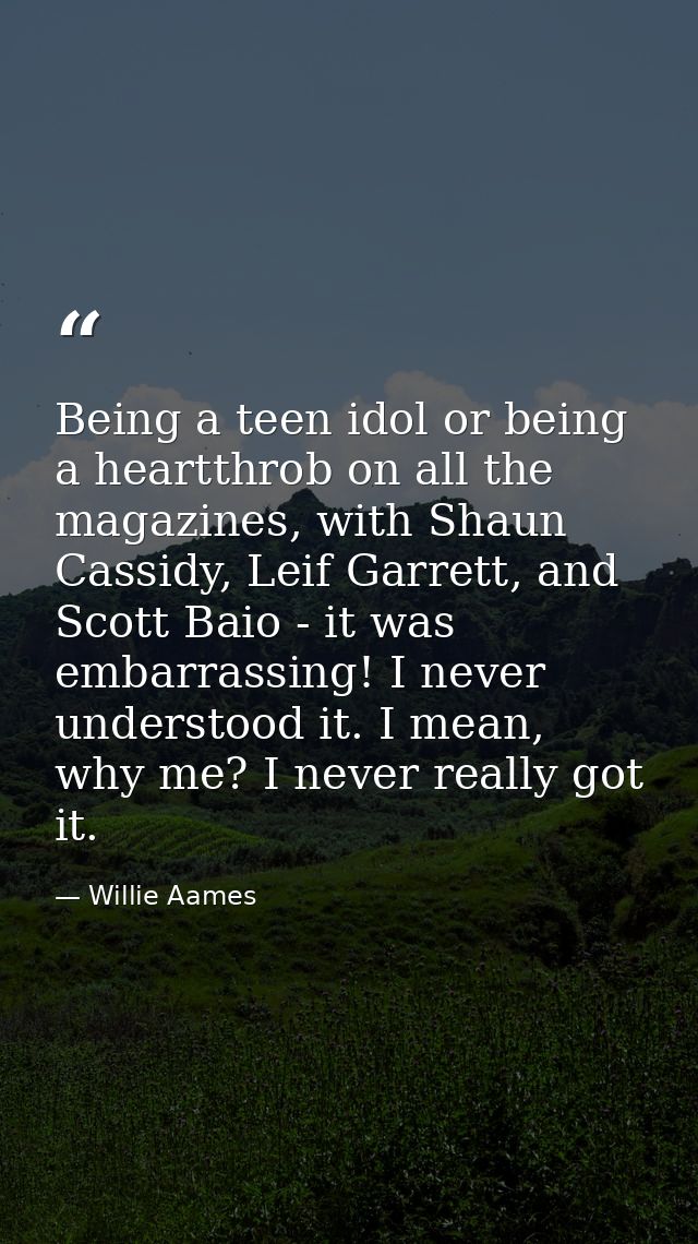 Being a teen idol or being a heartthrob on all the magazines, with Shaun Cassidy, Leif Garrett, and Scott Baio - it was  — Willie Aames