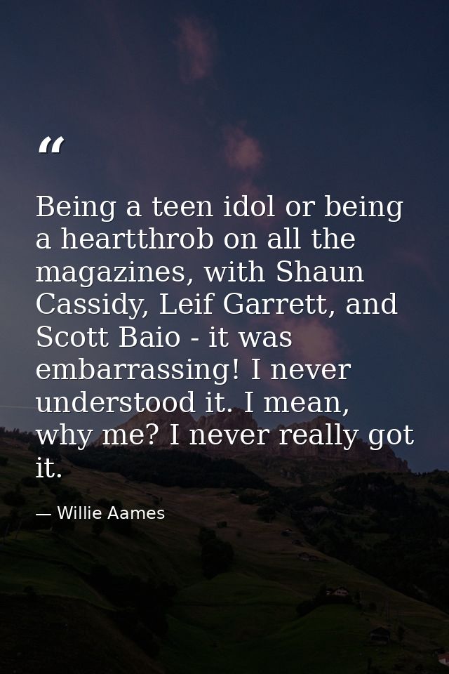 Being a teen idol or being a heartthrob on all the magazines, with Shaun Cassidy, Leif Garrett, and Scott Baio - it was  — Willie Aames