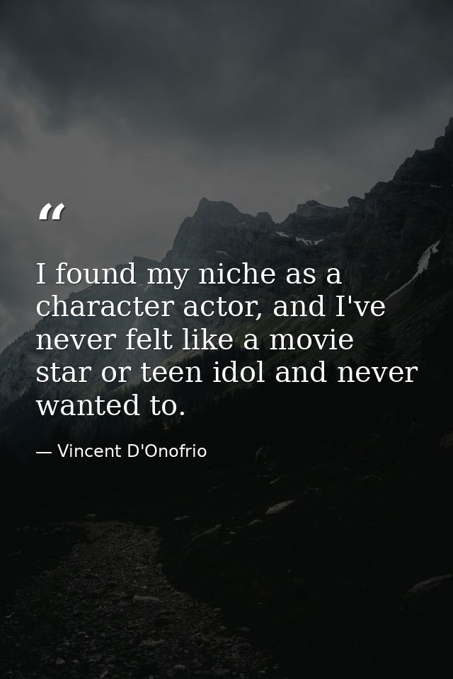 I found my niche as a character actor, and I've never felt like a movie star or teen idol and never wanted to. — Vincent D'Onofrio