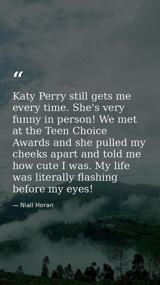 Katy Perry still gets me every time. She's very funny in person! We met at the Teen Choice Awards and she pulled my chee — Niall Horan
