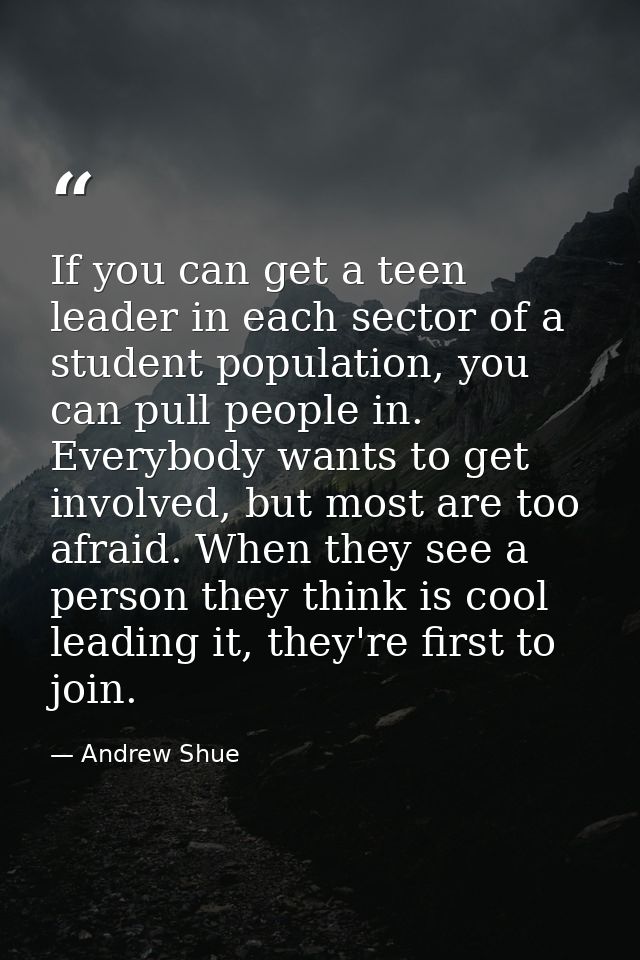 If you can get a teen leader in each sector of a student population, you can pull people in. Everybody wants to get invo — Andrew Shue