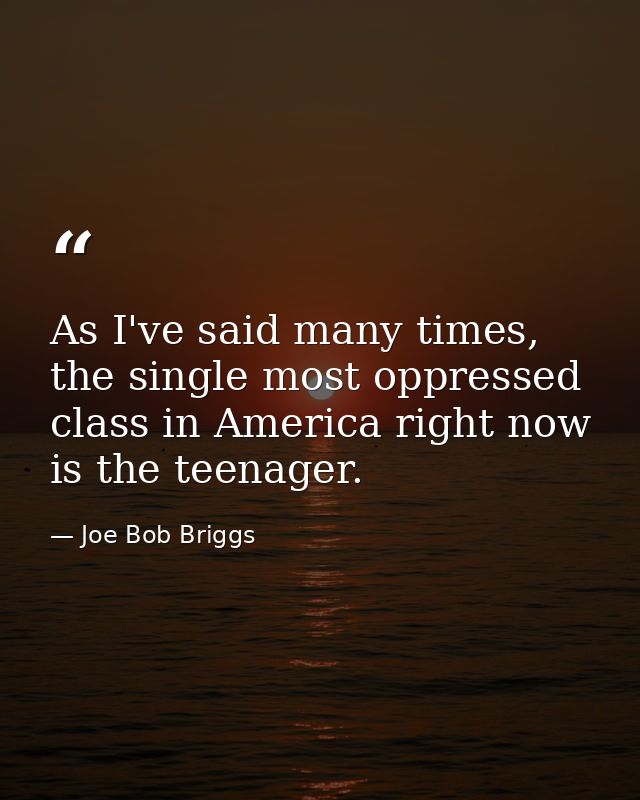 As I've said many times, the single most oppressed class in America right now is the teenager. — Joe Bob Briggs