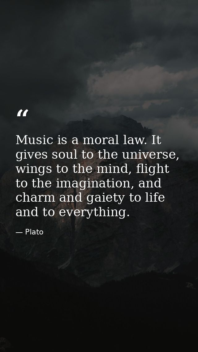 Music is a moral law. It gives soul to the universe, wings to the mind, flight to the imagination, and charm and gaiety  — Plato