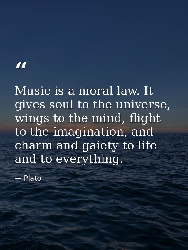 Music is a moral law. It gives soul to the universe, wings to the mind, flight to the imagination, and charm and gaiety  — Plato