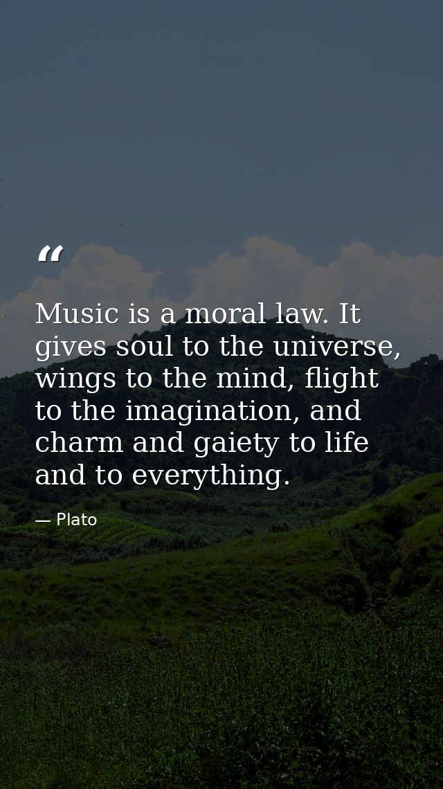 Music is a moral law. It gives soul to the universe, wings to the mind, flight to the imagination, and charm and gaiety  — Plato