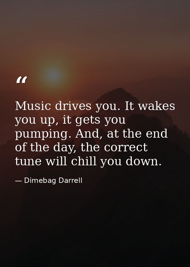 Music drives you. It wakes you up, it gets you pumping. And, at the end of the day, the correct tune will chill you down — Dimebag Darrell