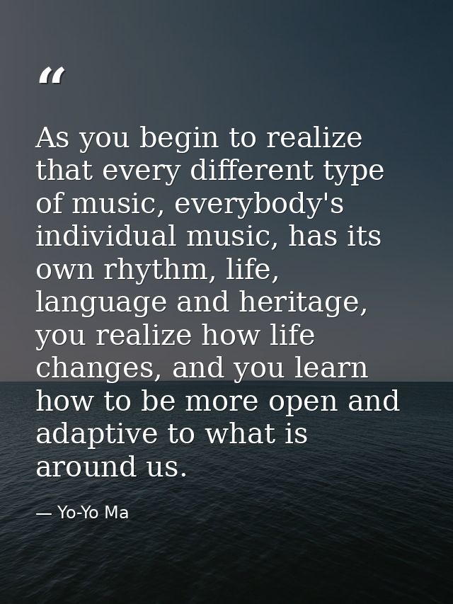 As you begin to realize that every different type of music, everybody's individual music, has its own rhythm, life, lang — Yo-Yo Ma
