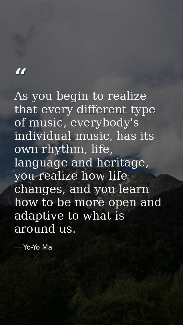 As you begin to realize that every different type of music, everybody's individual music, has its own rhythm, life, lang — Yo-Yo Ma